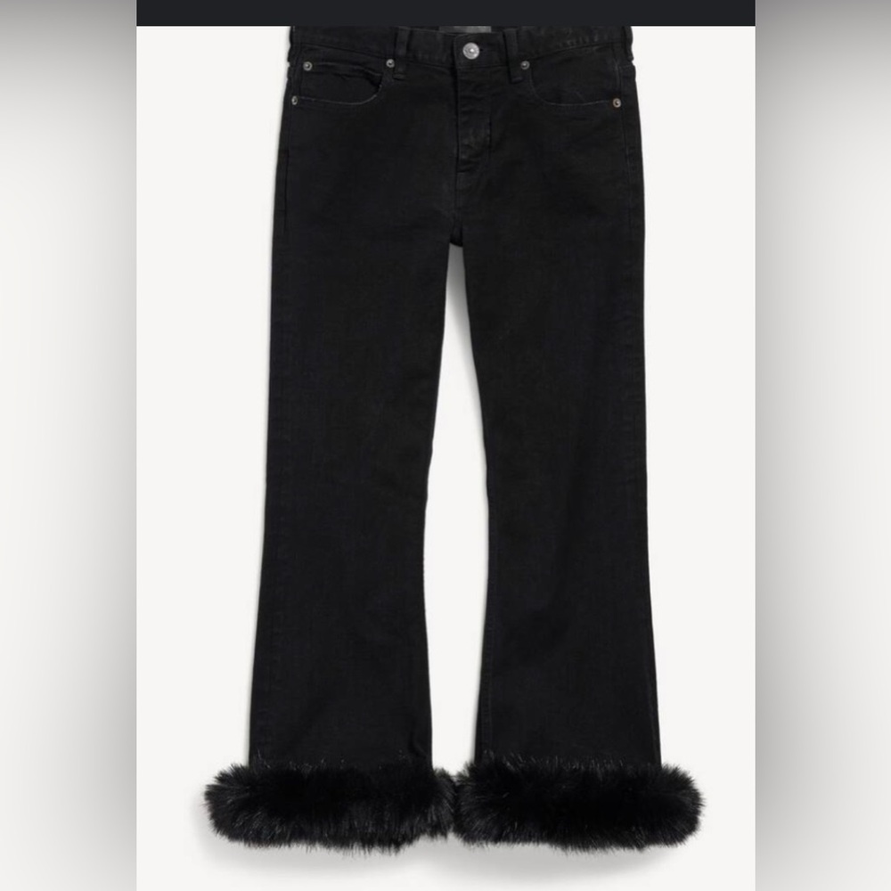 Buffalo David Bitton Black Wide Leg Jeans with Faux Fur Hem